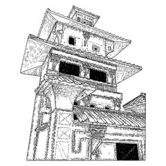 Watch tower, Eastern Han Dynasty. Chinese watchtower. China ancient traditional architecture landmark. Vector.