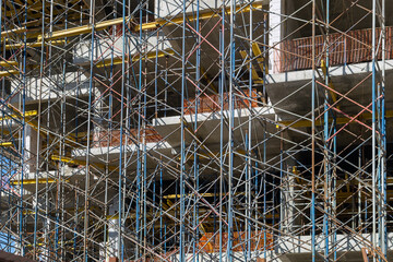 A large number of metal scaffolding