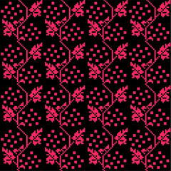 black, design element, Embroidered, endless, folk style, for fabric print, for print, for web, illustration, on white, pattern, pixel art, red, seamless, stock, stylised plant, ukrainian, vector, vibu