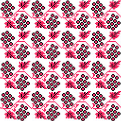 Fototapeta na wymiar Embroidered folk style ukrainian viburnum seamless pattern red black on white design element stock vector illustration for web, for print, for fabric print