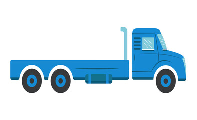 Truck without body, car chassis with cab. A shortened model of a blue truck. For the transportation of goods, trailers. Suitable for children's books, articles, infographics, promotional materials