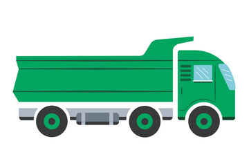 Fototapeta premium Freight transport, dump truck illustration in green. Flat vector illustration. Suitable for use on websites, advertising brochures, decorations, book illustrations. 