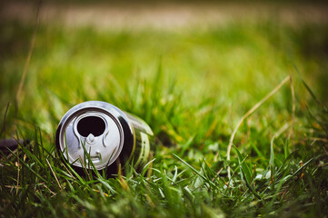 empty beer can - trash in the grass