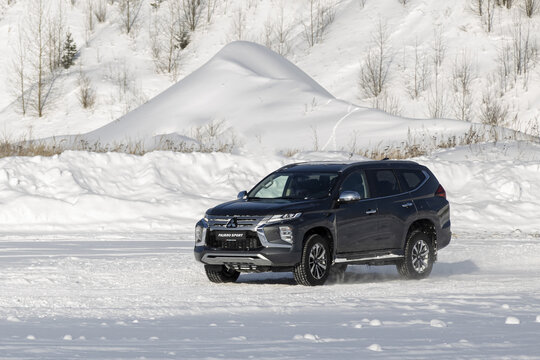 Moscow, Russia - February 17, 2021: All new Mitsubishi Pajero Sport. Facelifted suv.