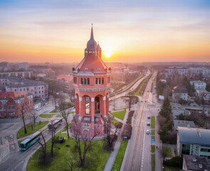 Wroclaw, Poland. Aerial view of historic Water Tower situated in Borek, the district of Krzyki
