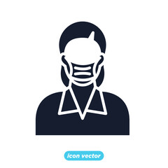 People face with mask icon. people in medical face protection mask symbol template for graphic and web design collection logo vector illustration
