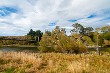 Clifden Suspension Bridge over the Waiau River near Tuatapere, New Zealand