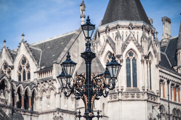 Fototapeta na wymiar London, UK - February 23, 2021: Royal Courts of Justice at Fleet Street called the Law Courts. Facade architectural detail