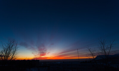 Sunset light at sky and clouds at nord