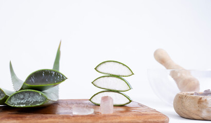 aloe vera leaves over white background