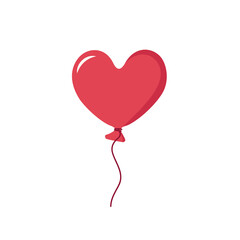 Obraz na płótnie Canvas Heart-shaped red balloon. Icon and decoration for Valentine Day, wedding, holiday. Vector flat illustration on white background