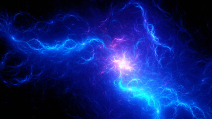 Abstract background, smooth multicolored lines on a black background.