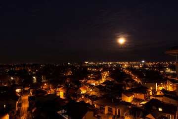 Wonderful moonlight over Zagreb city at night