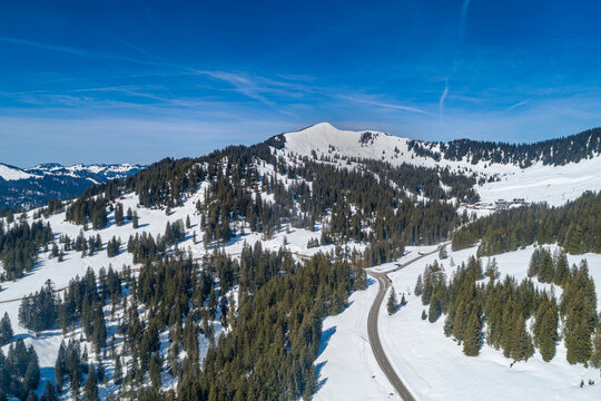 Germany, Bavaria, Allg&auml;u, Grasgehren, Riedbergpass, aerial view to Riedberger Horn