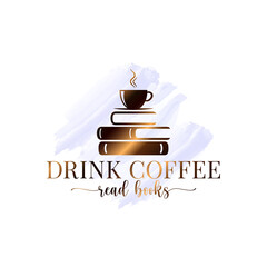 Coffee and books watercolor logo on white