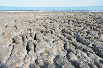 Shore of shrinking dried out Aral Sea in Uzbekistan