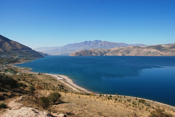 View over lake charvak reservoir east Uzbekistan