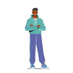 Young Black Man in Sportswear Visiting Gym. Sportsman Character Posing with Crossed Arms Isolated on White Background