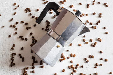 Moka pot. Espresso coffee making tool.