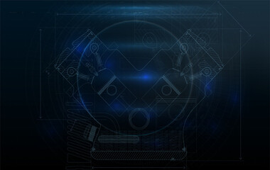 Vector background of the car engine and its components can be used as a technical background for illustration.