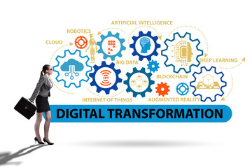 Concept of digital transformation with businesswoman