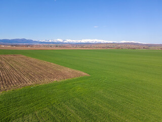 Aerial Spring view of Rural Land near town of Hisarya, Bulgaria
