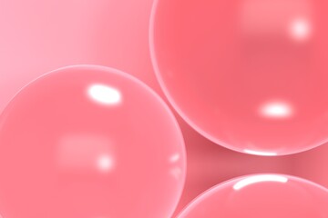 Abstract pink background with flying big bubbles. 3d rendering