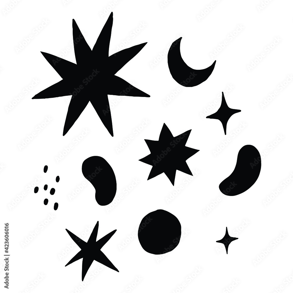 Poster childish vector illustration and brush. the complement element for creative design. set of uncolored