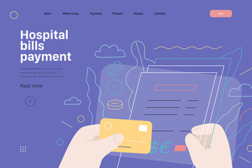 Medical insurance template - hospital bills payment. Modern flat vector