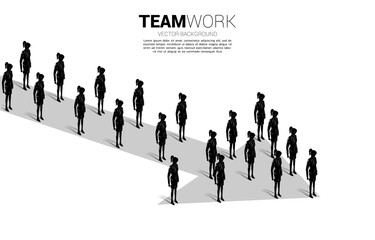 Group of businesswoman standing together shape arrow. business concept for company mission and teamwork.