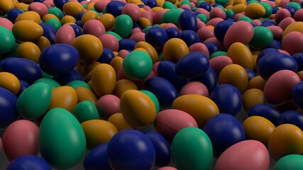 Render de huevo de pascua coloridos. Fondo tridimensional de huevos de pascua. Diseño 3d para semana santa. Tradición