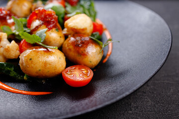 Grilled vegetables mix garnish, tasty vegan food