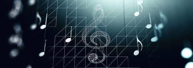 Clef key.Computing and internet music concept.Dubstep and techno music abstract background.3d illustration