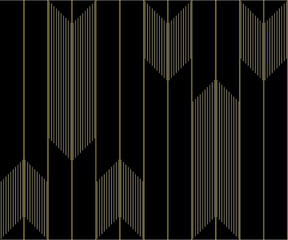 Geometric of vertical stripe pattern. Design chevron stripe gold on black bacground. Design print for illustration, texture, wallpaper, background.