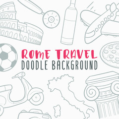 Rome Doodle Banner Icon. Italy City Vector Illustration Hand Drawn Art. Line Symbols Sketch Background.