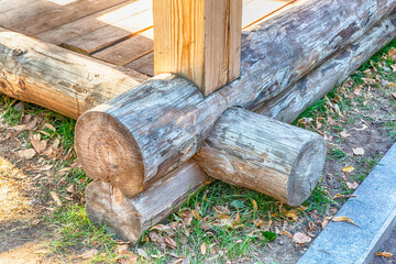 base part log house angle closeup construction traditional