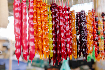 homemade sweets Churchkhela in food market