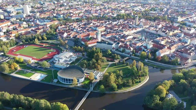 Panoramic view from above on the city Ceske Budejovice. Czech Republic