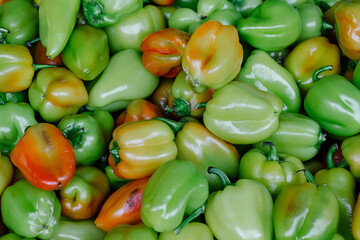 colorful fresh peppers in vegetable market