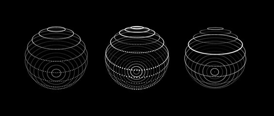 Abstract 3d spheres set. Spheres particles. Global network connection. Futuristic technology style. Big data visualization. Vector illustration.