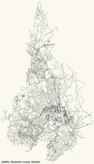 Fototapeta premium Black simple detailed street roads map on vintage beige background of the quarter Järfälla municipality of Stockholm county, Sweden