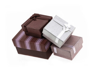 four giftbox red tinted set on white background holiday gift