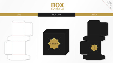 Box packaging and mockup die cut template