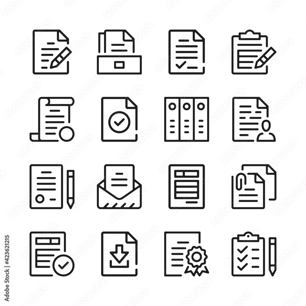 Poster document line icons set. modern graphic design concepts, simple outline elements collection. vector 
