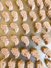 close up of mung bean cookies on the baking sheet.
