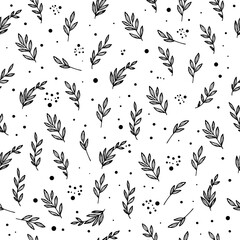 Botanical branch plant pattern, outline hand drawn style