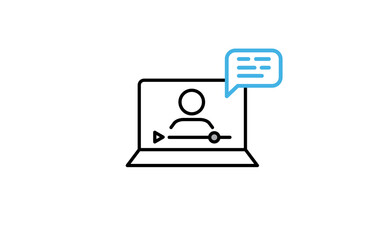 Video conference icon. People on computer screen. Home office. Digital communication. Internet teaching media.