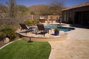 A arial view of a desert landscaped back yard in Arizona.