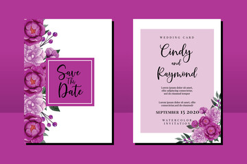 Naklejka na ściany i meble Wedding invitation frame set, floral watercolor hand drawn Peony with Geranium Flower design Invitation Card Template