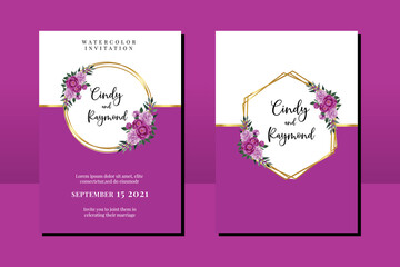 Wedding invitation frame set, floral watercolor hand drawn Peony with Geranium Flower design Invitation Card Template